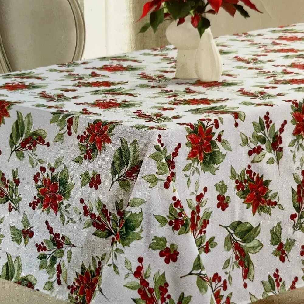 Cupcakes & Cashmere POINSETTIA Christmas Tablecloth 60x120 Oblong New